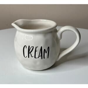 White Ceramic CREAMER Pitcher Farmhouse Style Black Large Letters CREAM